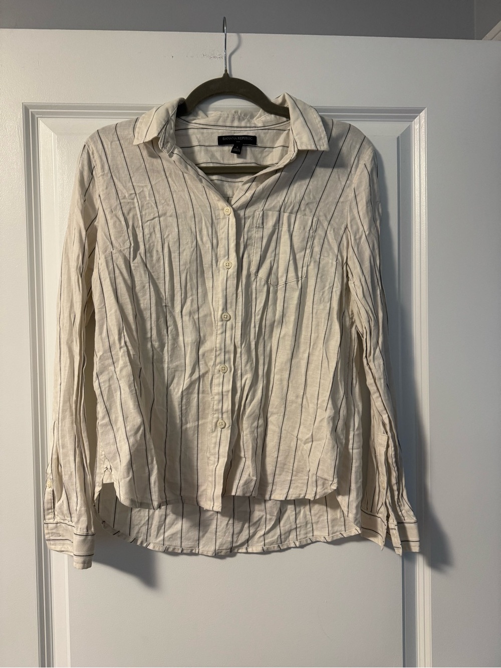 Banana Republic Cream and Black Striped Shirt